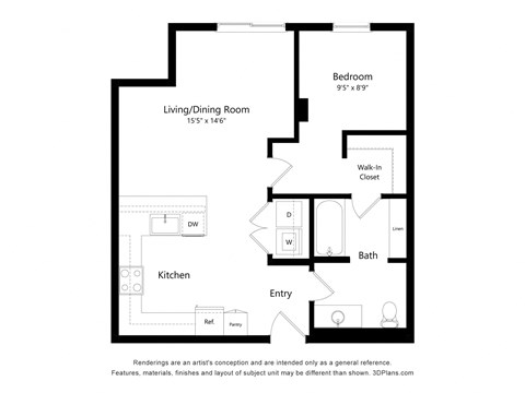 floor plan of the living dining room and kitchen area